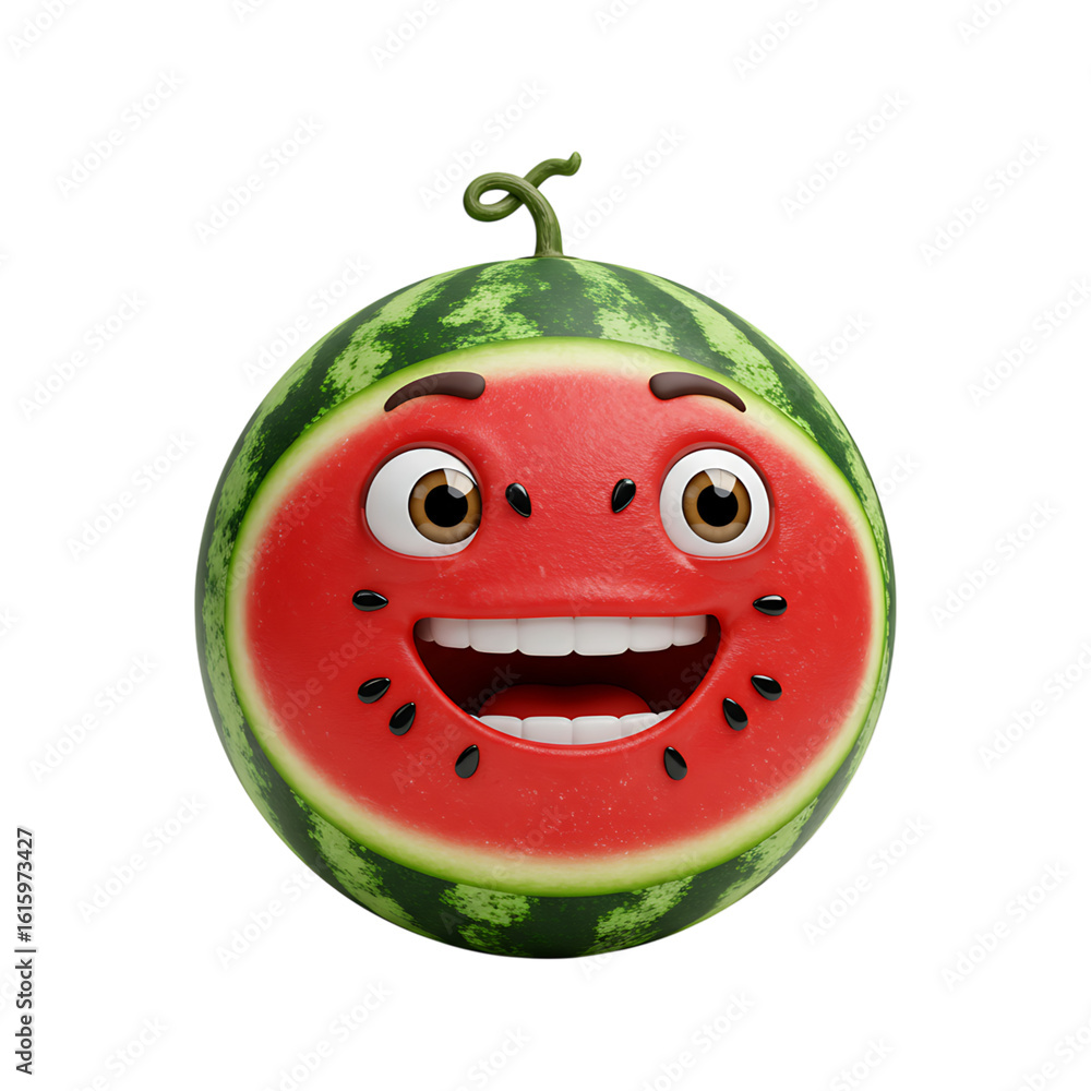 Obraz premium Cartoon watermelon character with a happy facial expression on transparent background