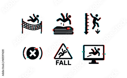 isolated backgond fall safety net fall damping cushion fall height meter fall resilience pad fall zone marker fall scenario simulation