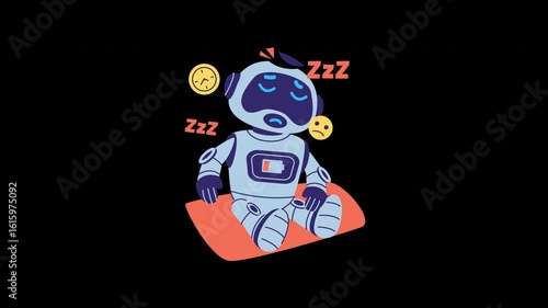 Tired Robot Sleeping And Showing Signs Of Sleepiness And Fatigue