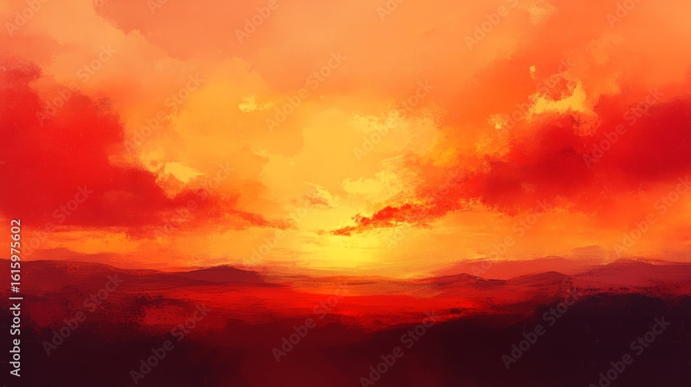 Obraz premium A warm sunset with a sky painted in different red shades 
