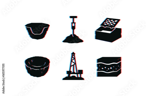 isolated backgond pit ecavation site pit soil tester pit trapdoor cover pit crater rim pit drilling rig pit sediment layer