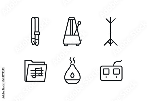 straight perfect stroke icon mono icons style isolated musician guitar strap musician metronome musician instment stand musician sheet music folder musician humidifier musician footswitch