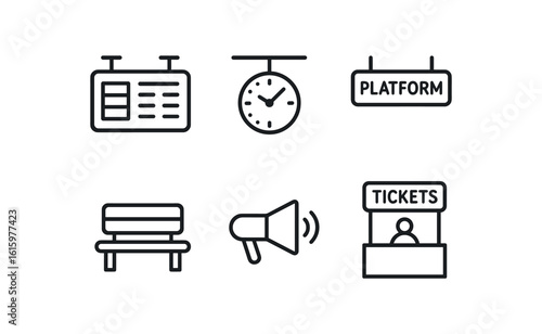 straight perfect stroke icon mono icons style isolated train station tible board train station station train station platform train station bench train station loudspeaker train station