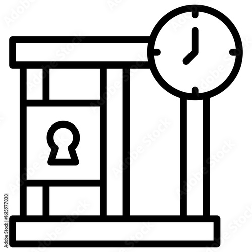 The icon of bars is a key indicator of a prison or place of detention, the lock inside the cell emphasizes the idea of physical and legal locking or restrictions.