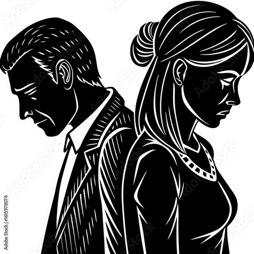 Sad Couple Back to Back Silhouette
