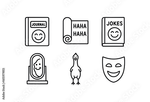 straight perfect stroke icon mono icons style isolated giggle humor journal giggle laughter yoga mat giggle joke book giggle funhouse mirror giggle bber chicken giggle smile mask