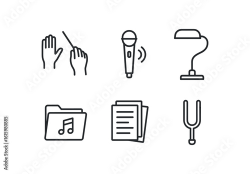 straight perfect stroke icon mono icons style isolated conductor hand signals chart conductor wireless microphone conductor podium conductor music folder conductor cue cards conductor