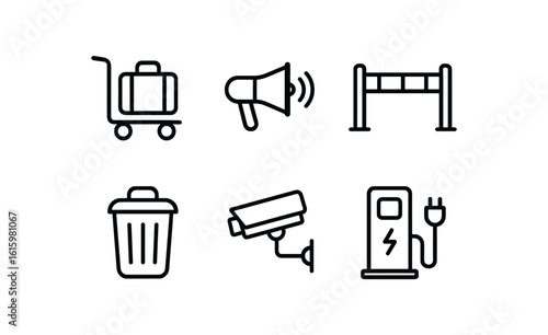 straight perfect stroke icon mono icons style isolated bus terminal lugga cart bus terminal public address system bus terminal platform divider bus terminal waste bin bus terminal security