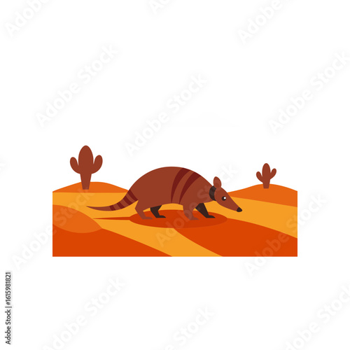 armadillo crossing a dusty desert path