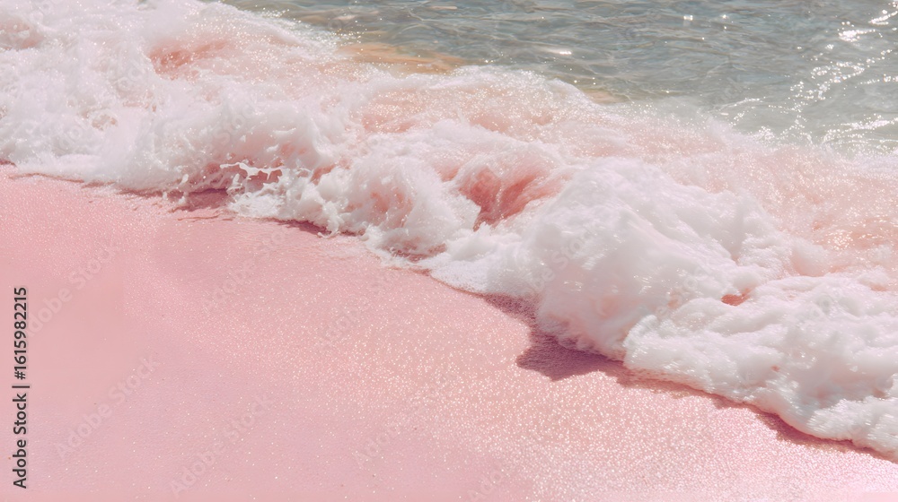Fototapeta premium Pink sand beach with foamy waves.