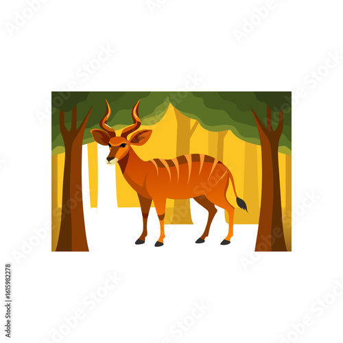 bongo antelope standing in dappled forest light