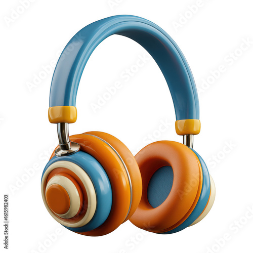 Colorful striped headphones isolated on transparent background