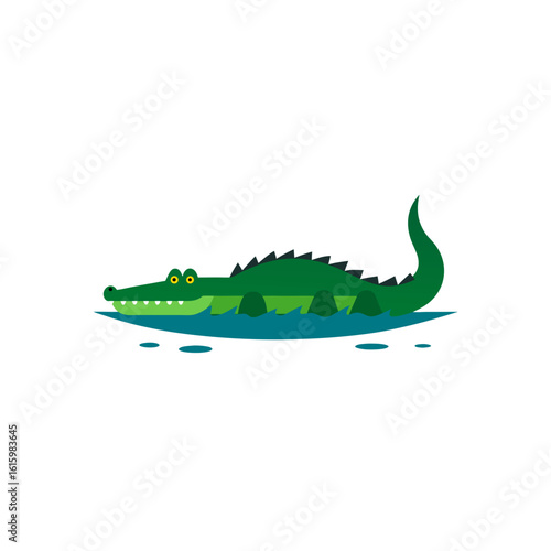 crocodile half submerged in swamp waters