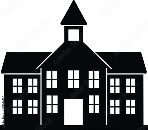 black silhouette a school building full body on wh.eps