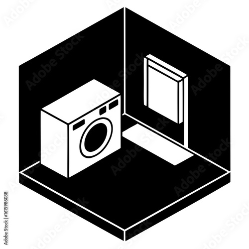 Isometric Laundry Room with Washing Machine and Ironing Board on White Background
