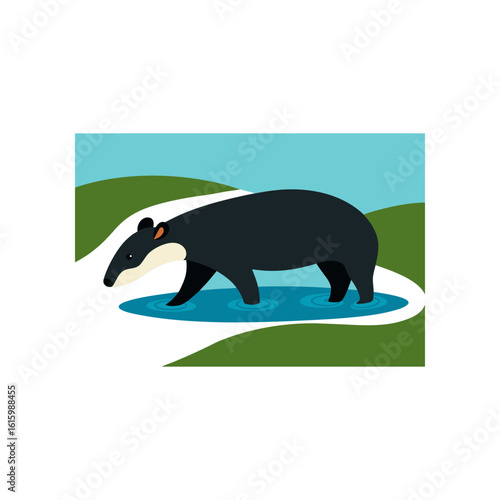 tapir wading through rainforest stream