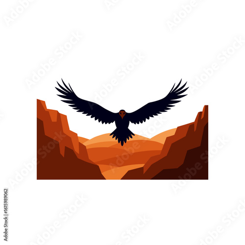 vulture soaring high above dry cliffs
