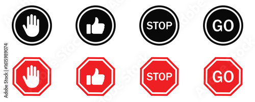 Stop, Wait, and Go Traffic Signal Icons Set – Red, Yellow, Green Button Symbols for Road Safety and Control