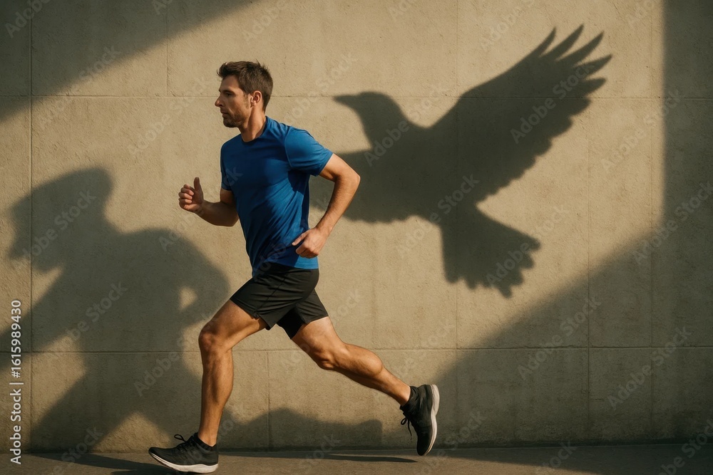 Fototapeta premium A Runner's Journey with a Winged Companion