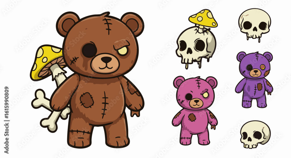 Obraz premium set of teddy bears - Zombie Hand Drawn Set