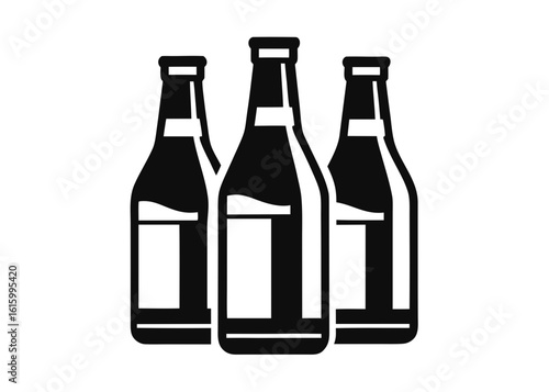 Transparent green and brown glass beer bottles with blank labels, isolated on a white background