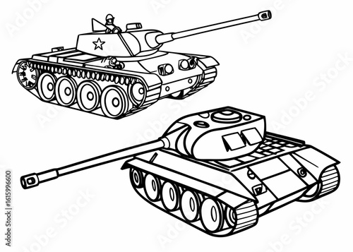 Here's a concise description:

Isolated green cartoon T-34 tank, a powerful Soviet WWII military vehicle with a heavy cannon