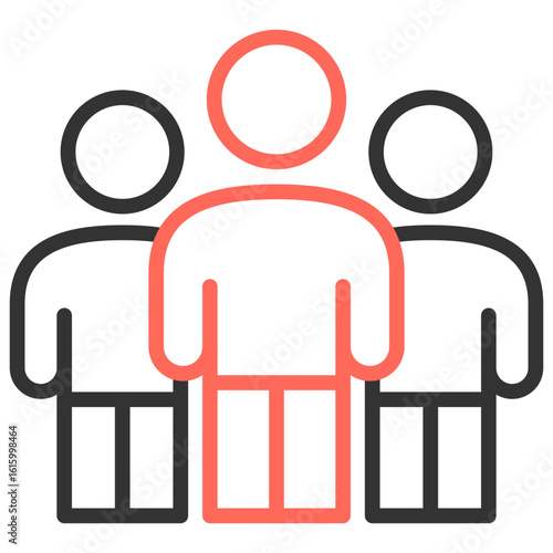 The symbol icon of a defendant is in front with two people as companions or lawyers who accompany the process during the trial in court.