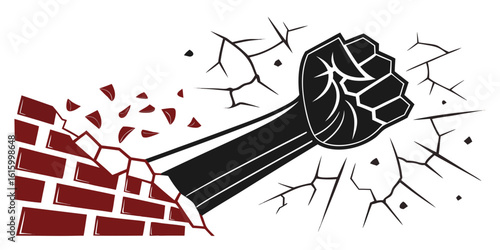 Here's one sentence describing the image:

Broken glass and wall silhouette design vector art illustration