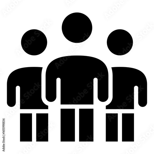 The symbol icon of a defendant is in front with two people as companions or lawyers who accompany the process during the trial in court.