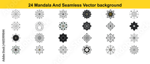 Geometric floral and starburst ornamental designs mandala