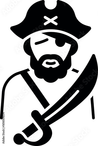 Pirate with sword and eyepatch nautical adventure icon