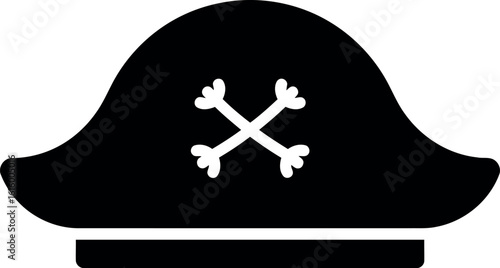 Black pirate hat with crossbones icon