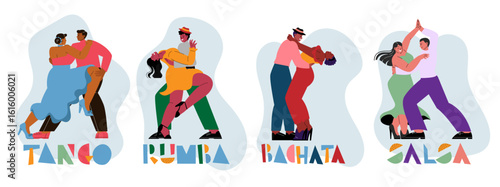 couple people dancing latin dances set dancers enjoy salsa bachata tango rumba