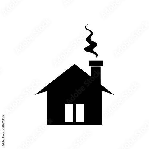 Simple house with smoke coming from chimney silhouette