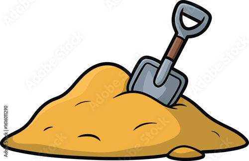 Cartoon Sandpile with Shovel Illustration for Children's Books and Educational Resources Design