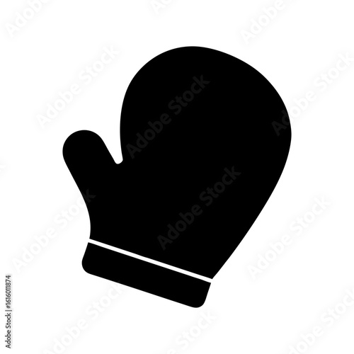 Oven mitt in padded glove shape shown in flat silhouette kitchen vector illustration