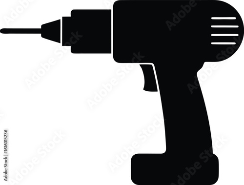 Drill icon black silhouette vector,Drill machine icon