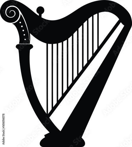 Irish harp silhouette, Celtic harp vector illustration