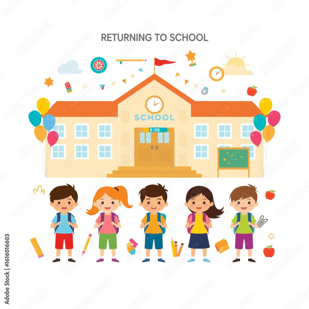 illustration of cheerful students back to school illustration of cheerful students back to school