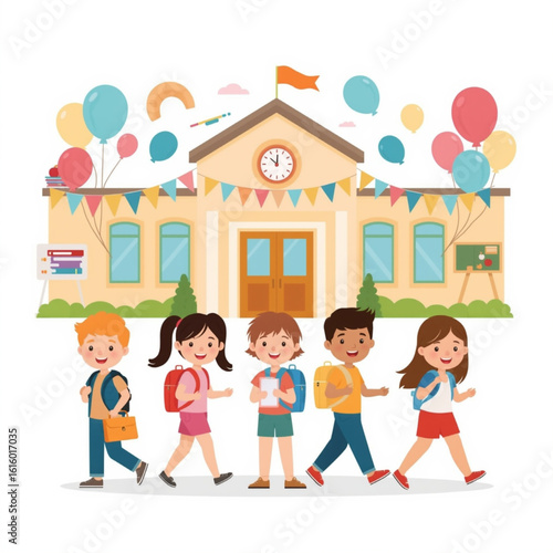 illustration of cheerful students back to school