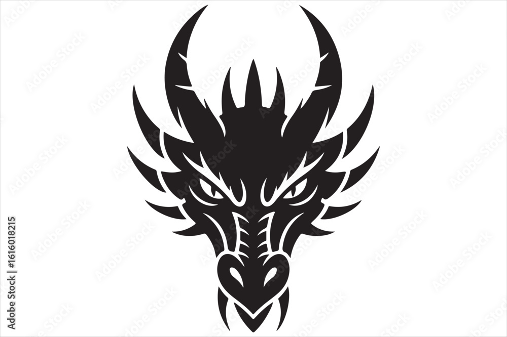 Fototapeta premium Fierce tribal dragon head silhouette isolated on white background