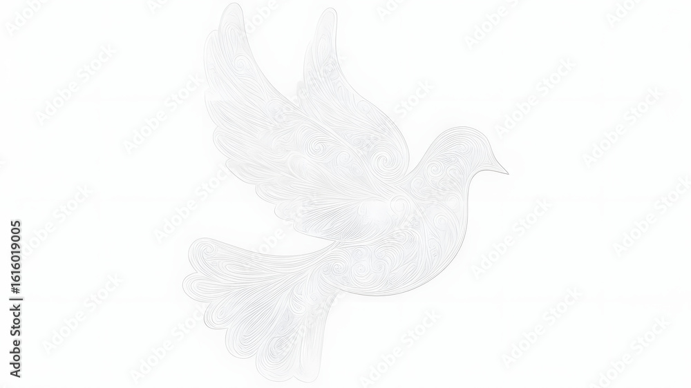 Fototapeta premium Elegant white dove silhouette with detailed swirls representing peace and freedom concept