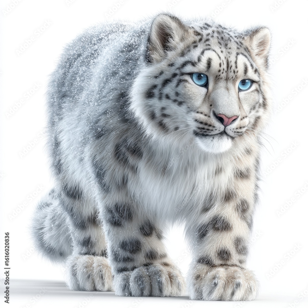Obraz premium Snow Leopard Walking on White Background