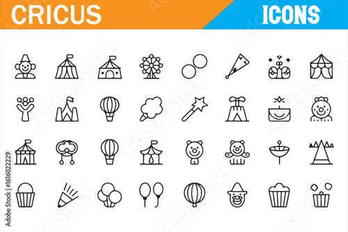 Set of Circus Icons for Amusement, Magicians, and Performers