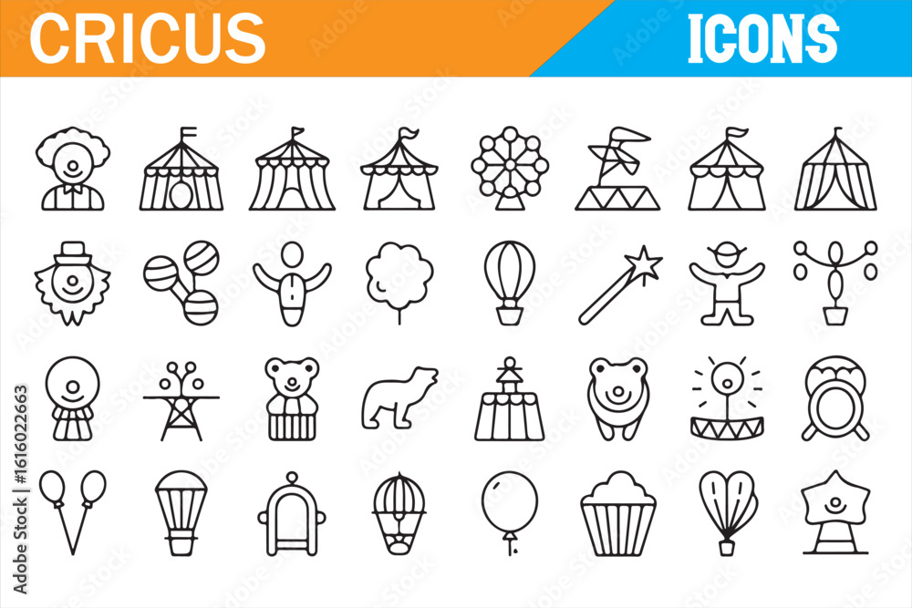 Fototapeta premium Circus Icons Set for Funfair, Family Entertainment, and Festivals
