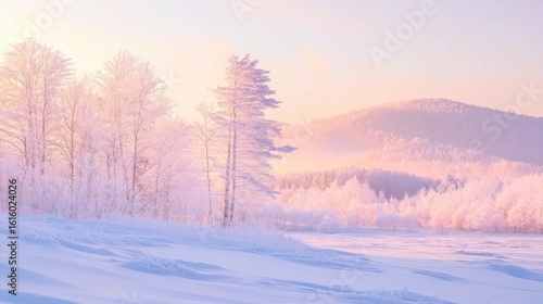 Wallpaper Mural Winter wonderland sunrise.  Soft-focus frosted trees.  Pastel colors Torontodigital.ca