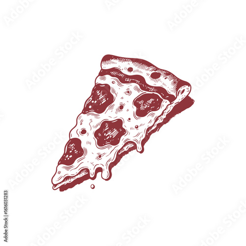 Pizza Slice with Pepperoni Hand-drawn Illustration