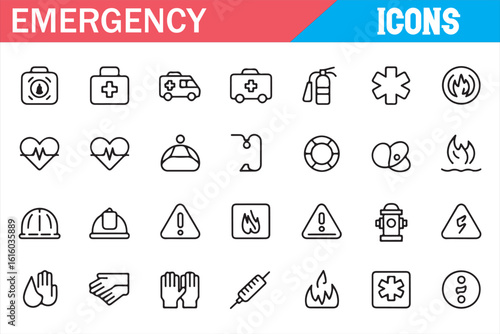 Health and Safety Icons for First Aid, Emergency Services, and Rescue

