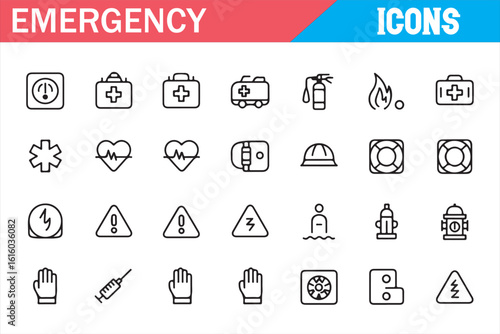 Health, Safety, and Emergency Icons for First Aid and Rescue Operations