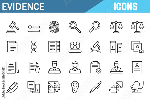 Legal Evidence and Investigation Icons for Criminal Justice and Law